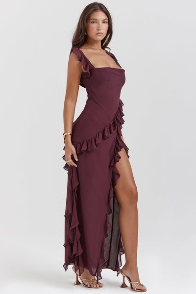 Talia | Langes Kleid mit Volant und Öffnung