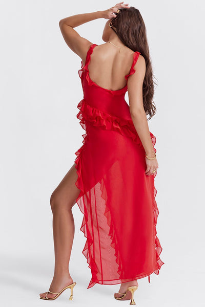 Talia | Langes Kleid mit Volant und Öffnung