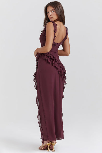 Talia | Langes Kleid mit Volant und Öffnung