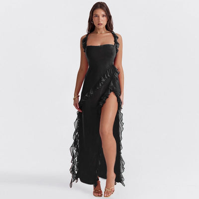 Talia | Langes Kleid mit Volant und Öffnung