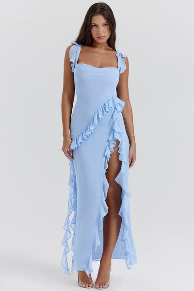 Talia | Langes Kleid mit Volant und Öffnung